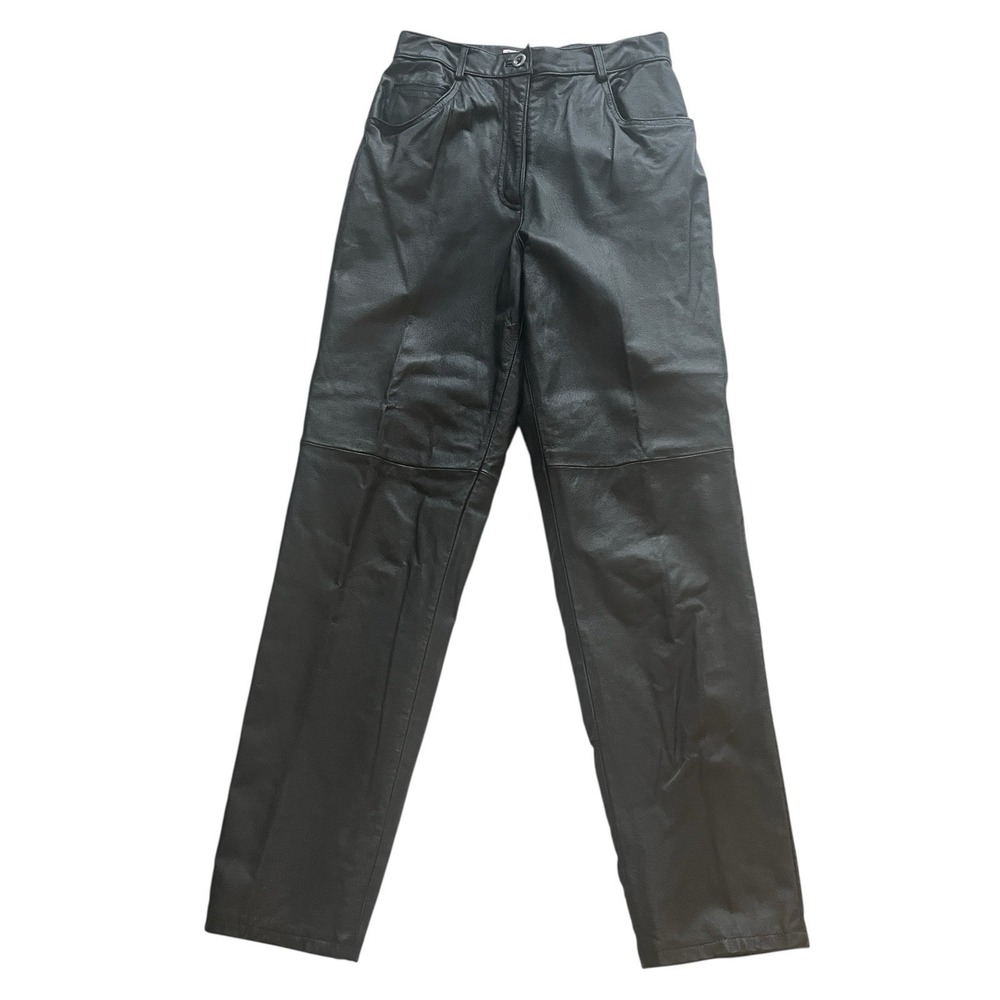 Tower Hill Collection Women's Size 6 Black Leather Pants Straight Leg Lined Moto